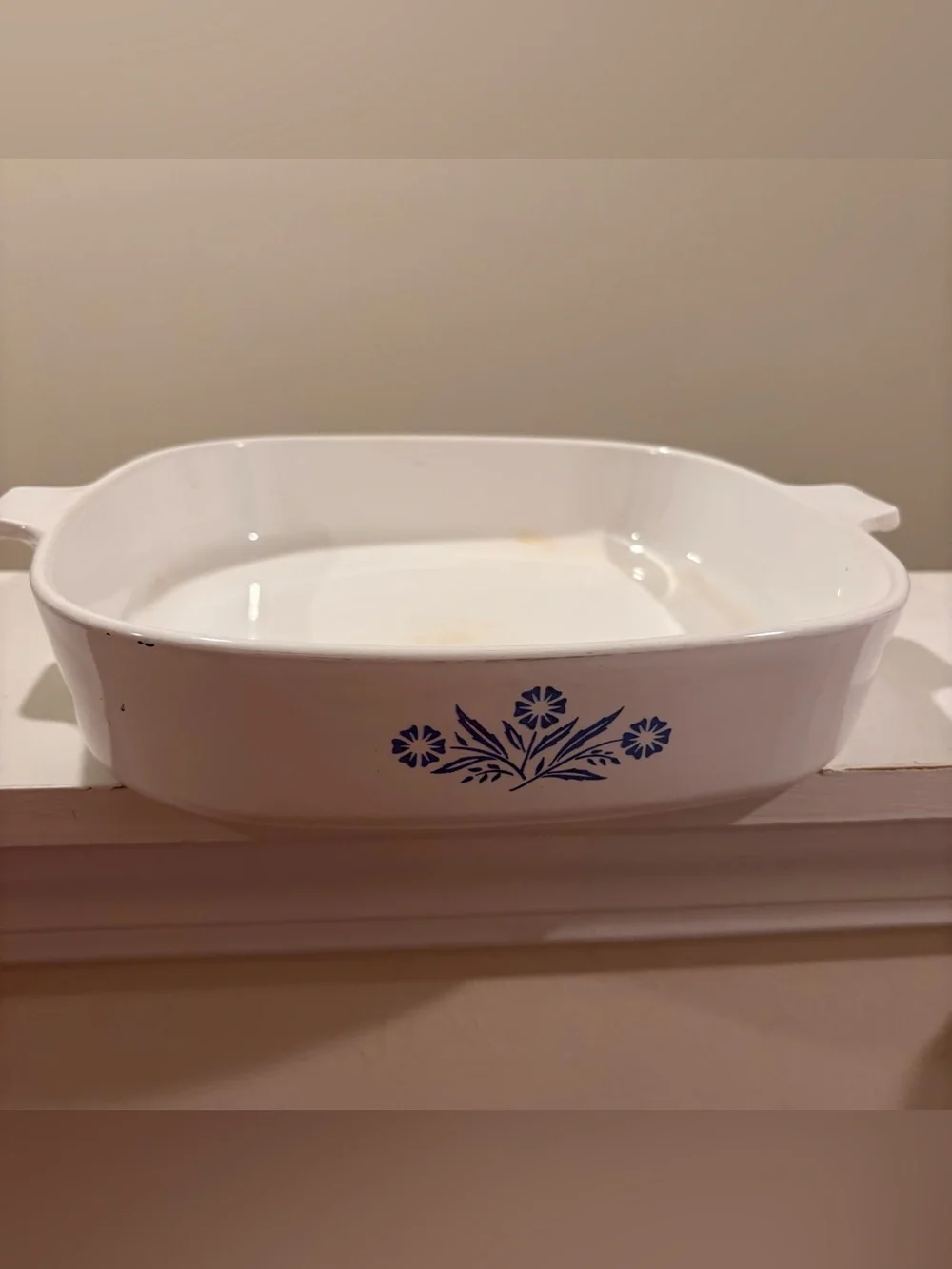 Corningware White Casserole Dish with Blue Floral Pattern
